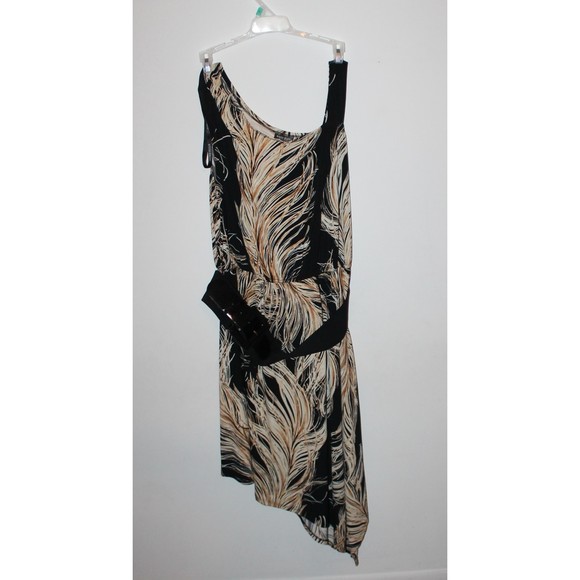 Bisou Bisou Dress Feather Design One Shoulder fit Size1X Belt by Michele Bohbot - Picture 5 of 6